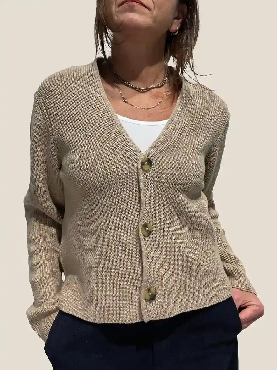Cardigan Donna Beige in Cotone Biologico