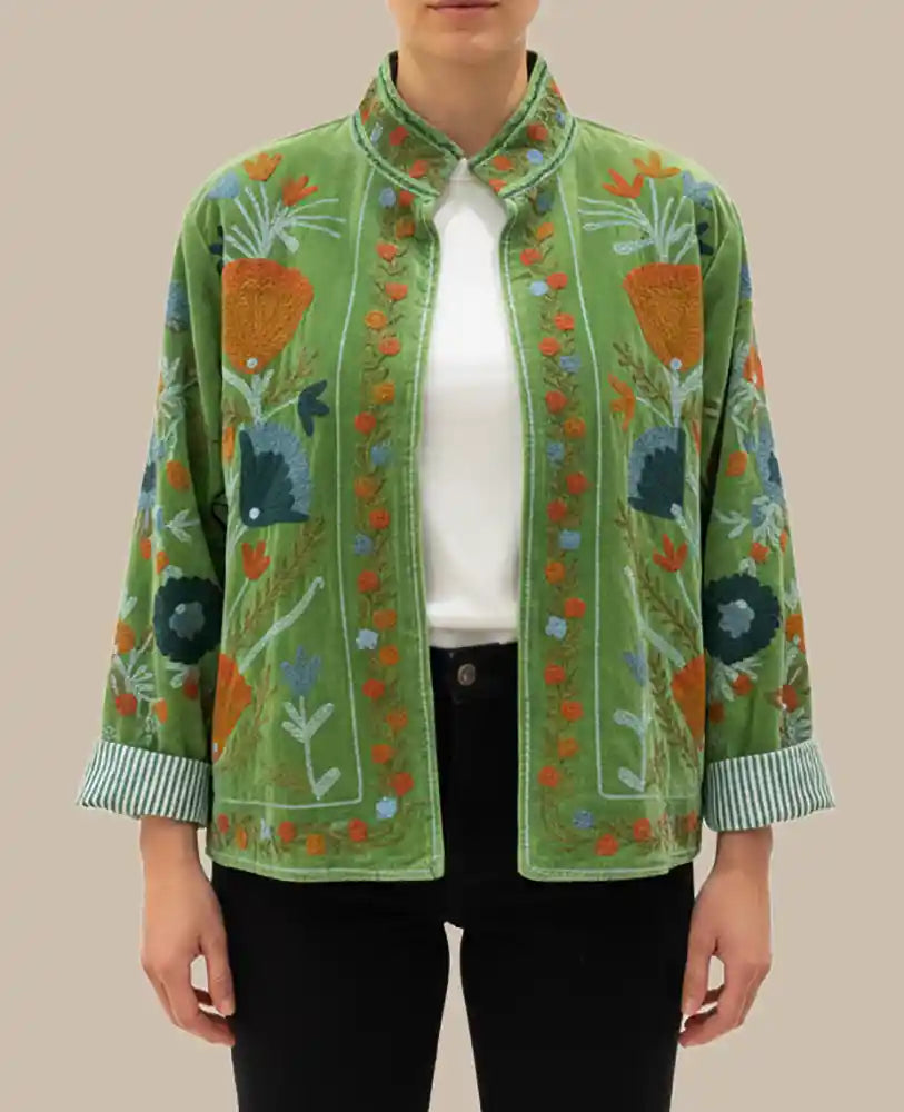 Giacca invernale in velluto ricamato stile Suzani