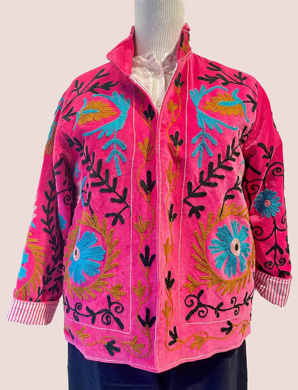 Giacca Donna in velluto con motivo floreale ricamato