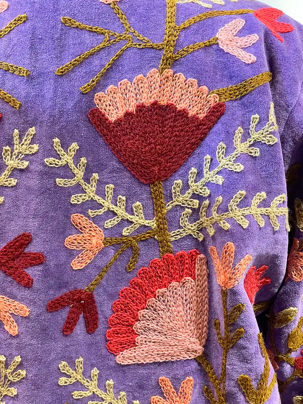 Giacca Donna in velluto con motivo floreale ricamato