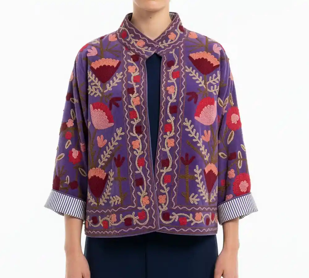 Giacca Donna in velluto con motivo floreale ricamato