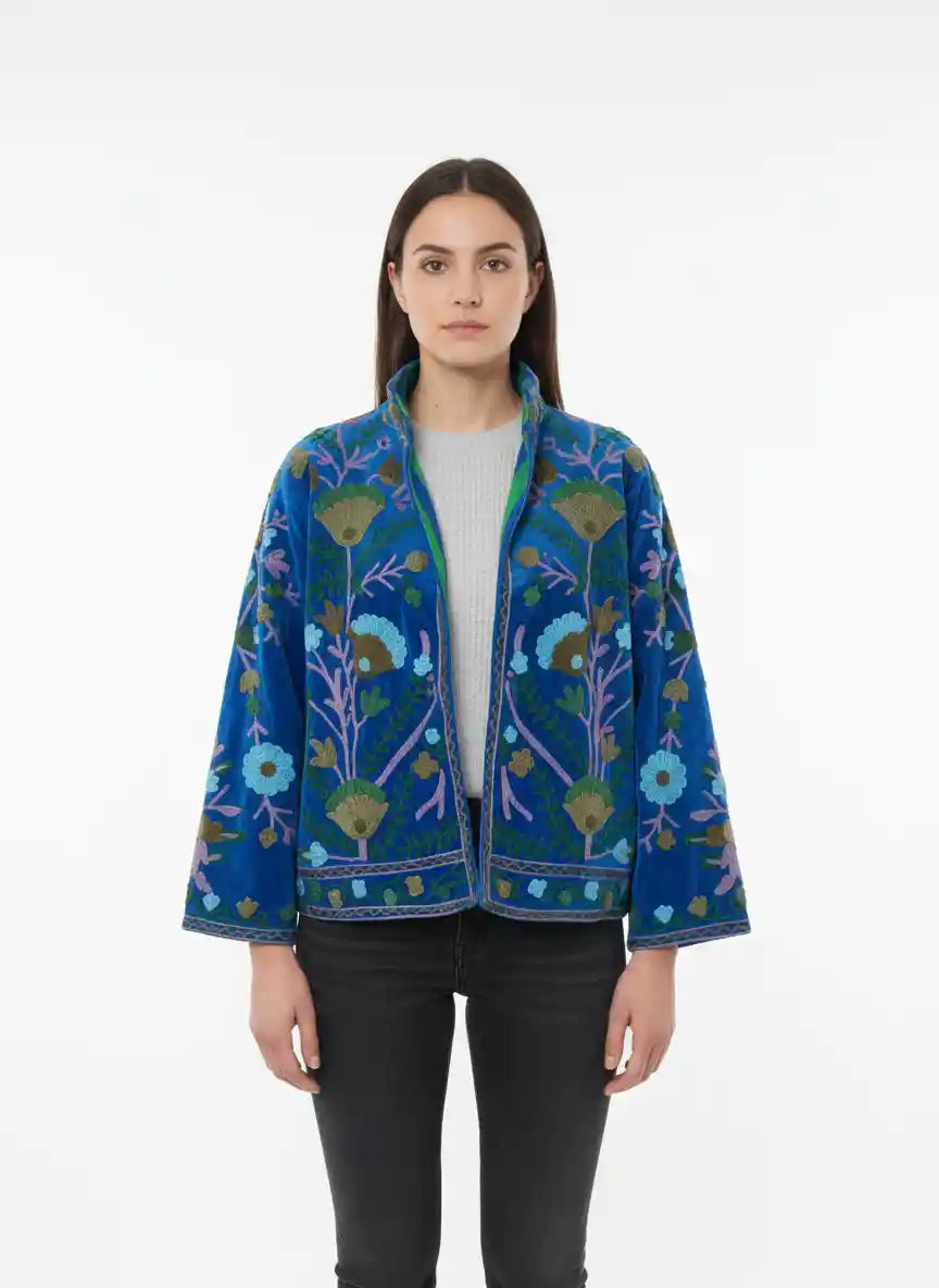 Giacca Suzani in velluto blu elettrico