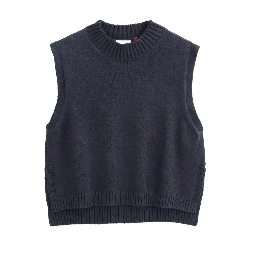 Gilet donna blu notte in cotone biologico GOTS con girocollo e linea morbida