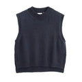 Gilet donna blu notte in cotone biologico GOTS con girocollo e linea morbida
