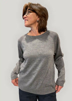 Maglione girocollo donna in pura lana merino GOTS grigia