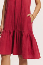 Texture mussola slub cotone bio strutturata rosso granato
