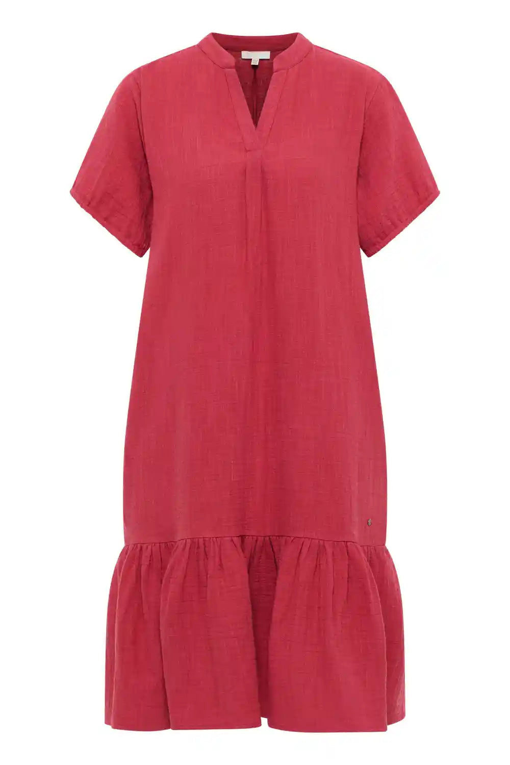 Abito mussola cotone bio GOTS rosso granato scollo V tasche frontale
