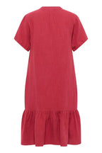 Abito mussola slub cotone biologico rosso granato vista posteriore
