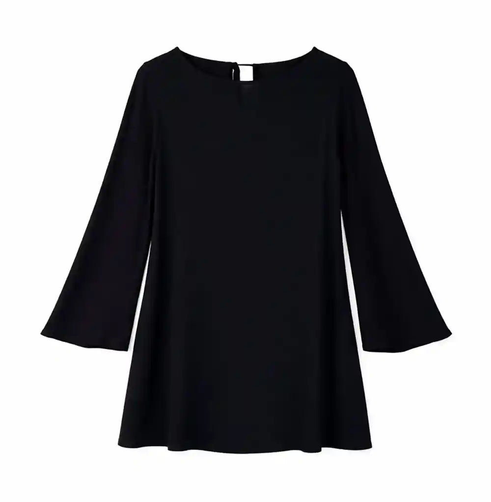 Abito maniche ampie viscosa EcoVero goffrato nero