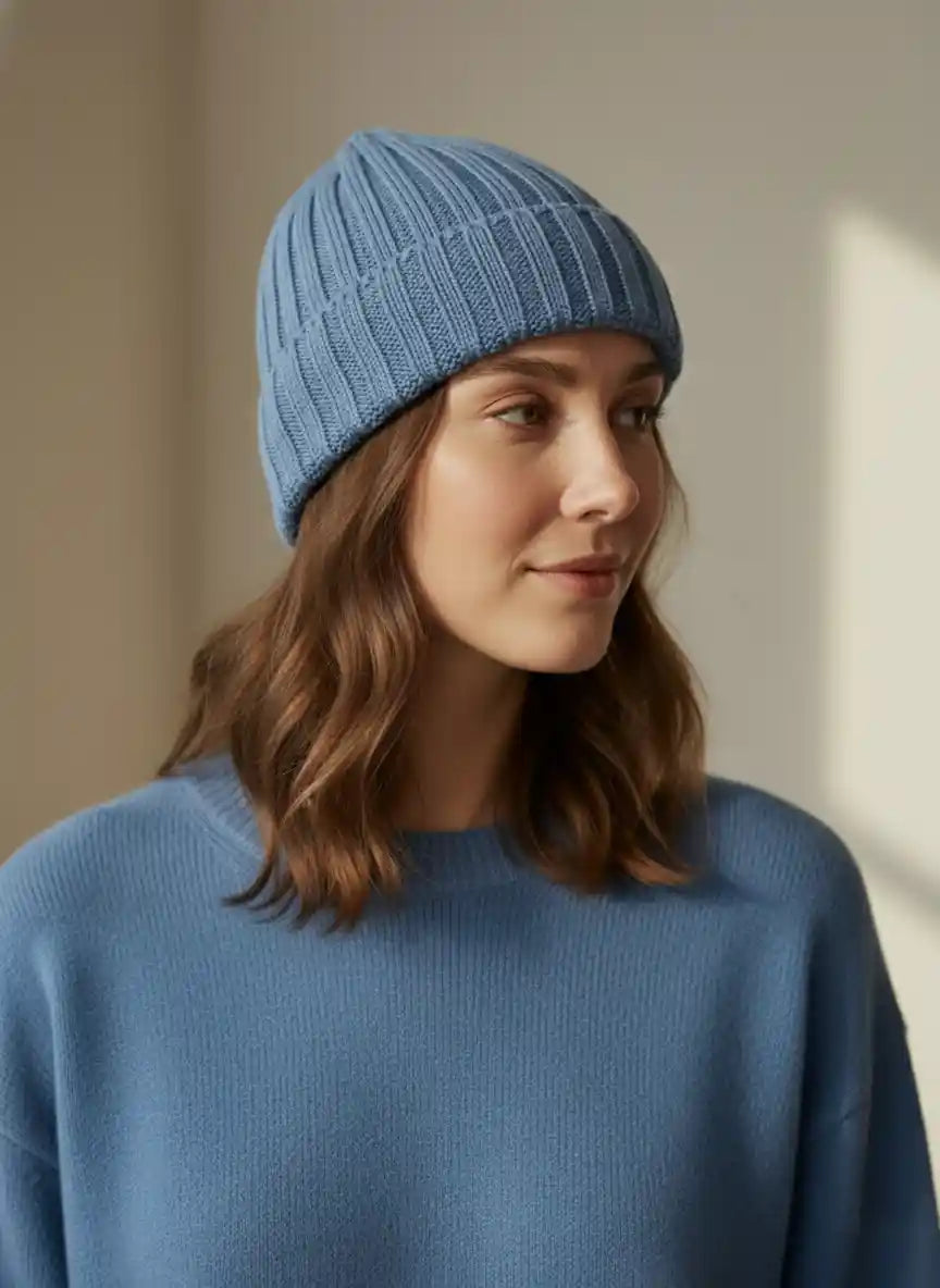 berretto cashmere donna celeste