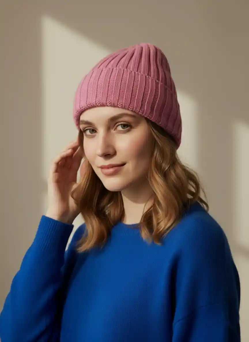 Cappello donna in cashmere rosa