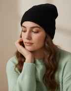 Berretto a Maglia liscia in Cashmere Rigenerato Nero - Unisex