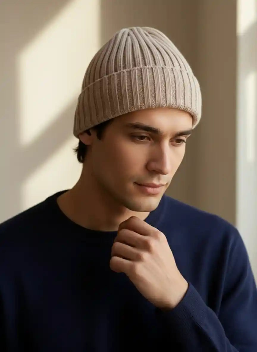 Cappello uomo in cashmere beige