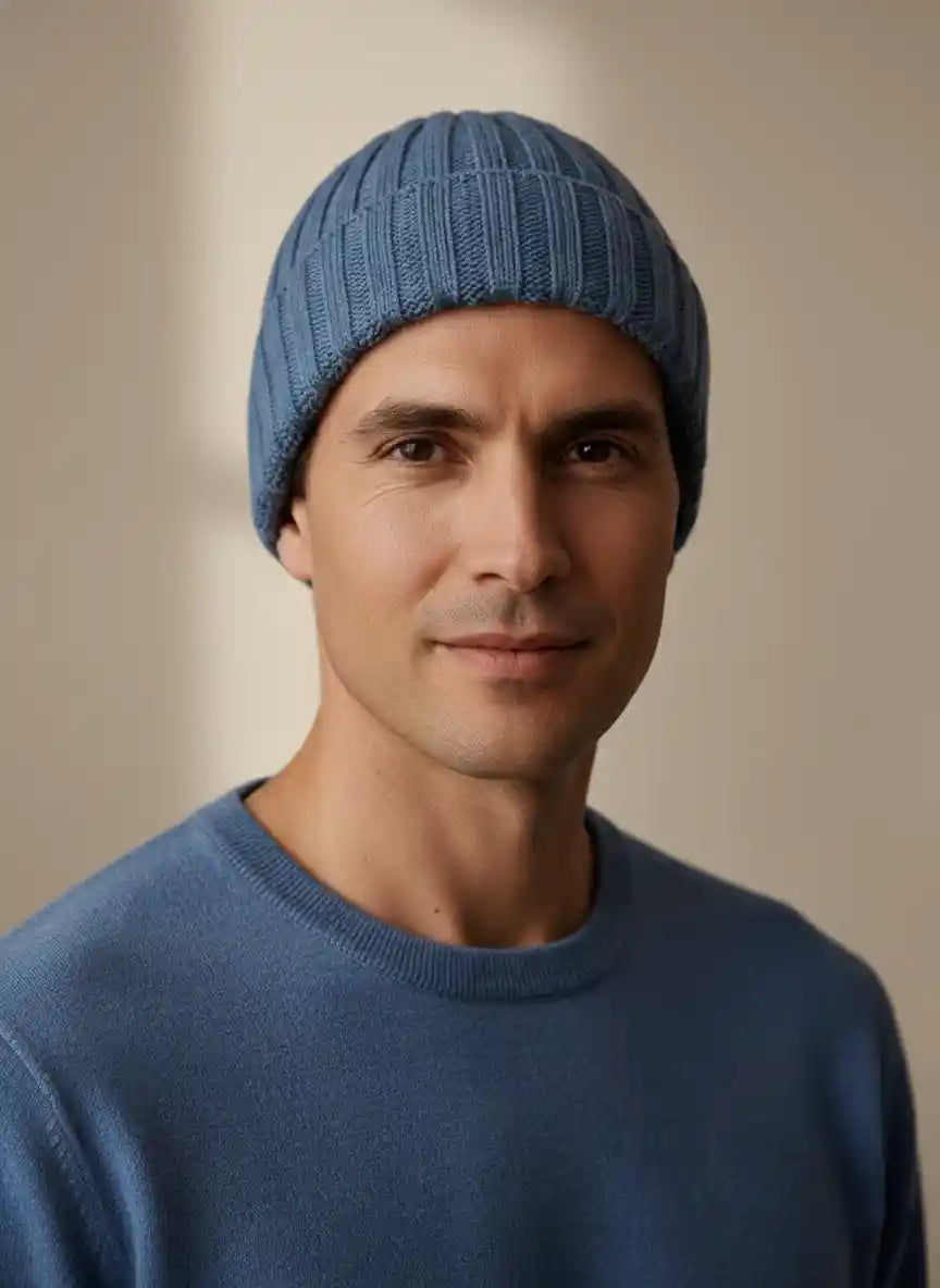 berretto cashmere uomo celeste