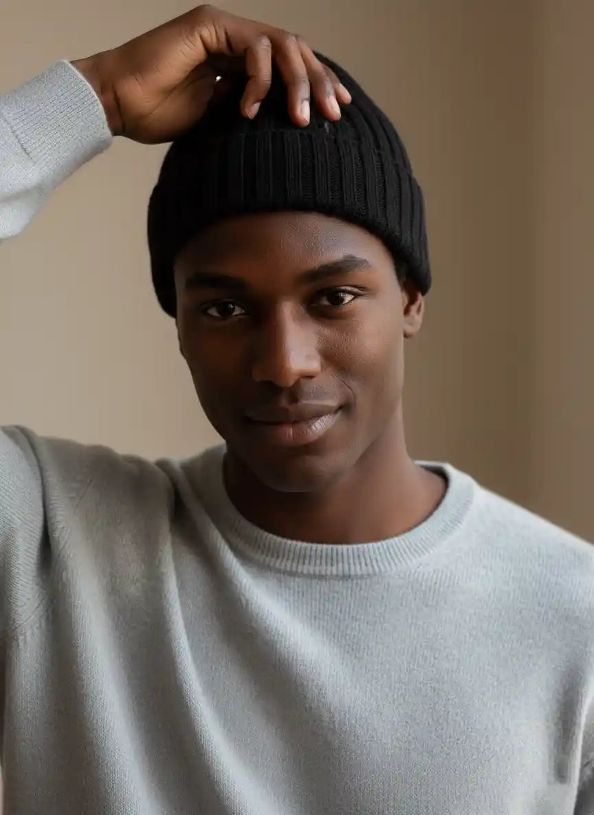 berretto in cashmere da uomo color nero