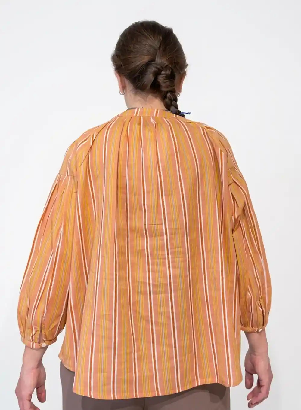 Blusa di cotone righe arancio terracotta