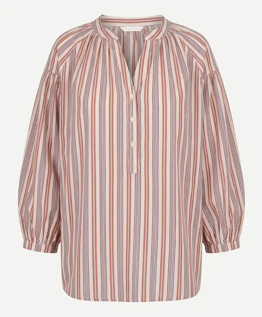 Blusa cotone righe manica palloncino