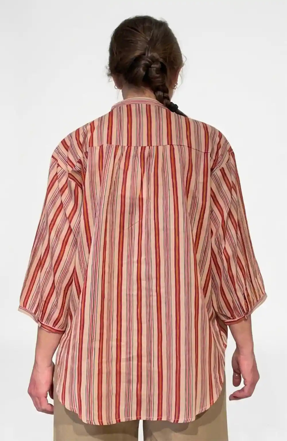 Blusa cotone righe nappine