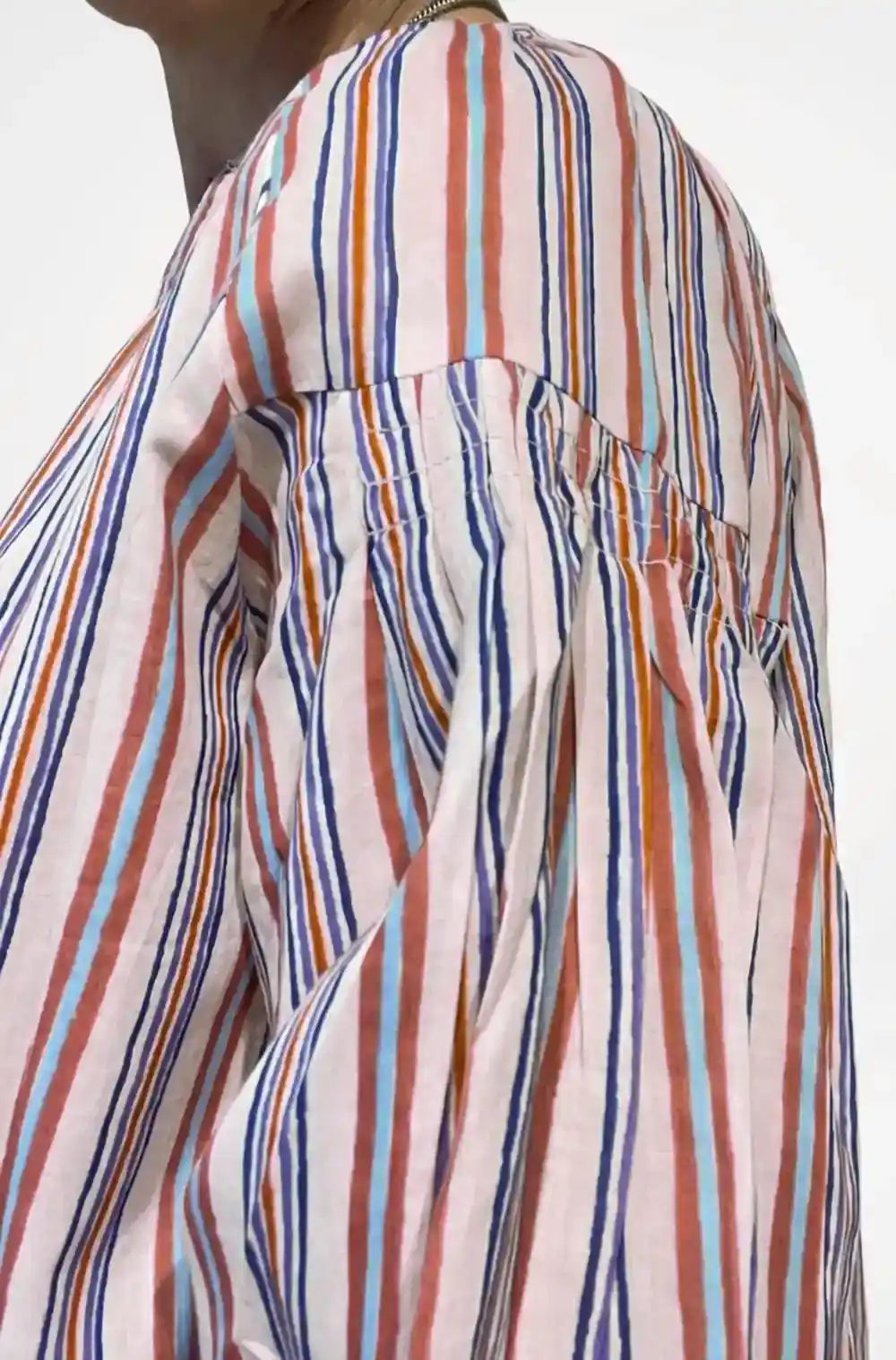 Blusa cotone righe manica palloncino