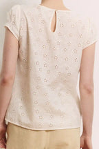 Blusa cotone biologico apertura goccia madreperla retro elegante