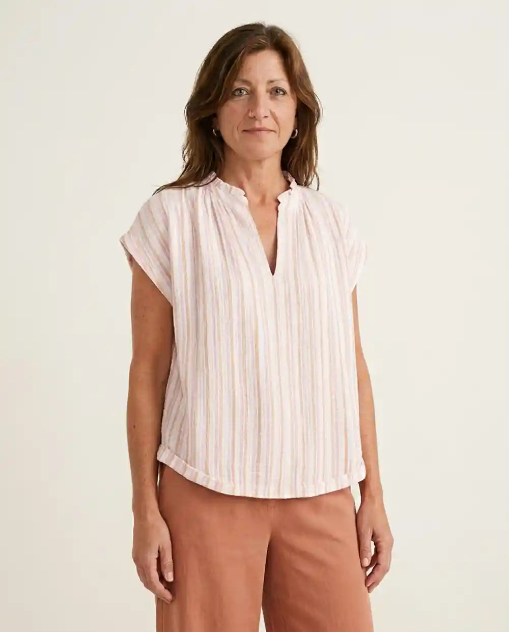 Blusa a righe in mussola cotone bio