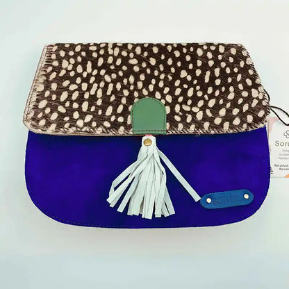 Borsa Scamosciata con Tracolla e Animalier Viola