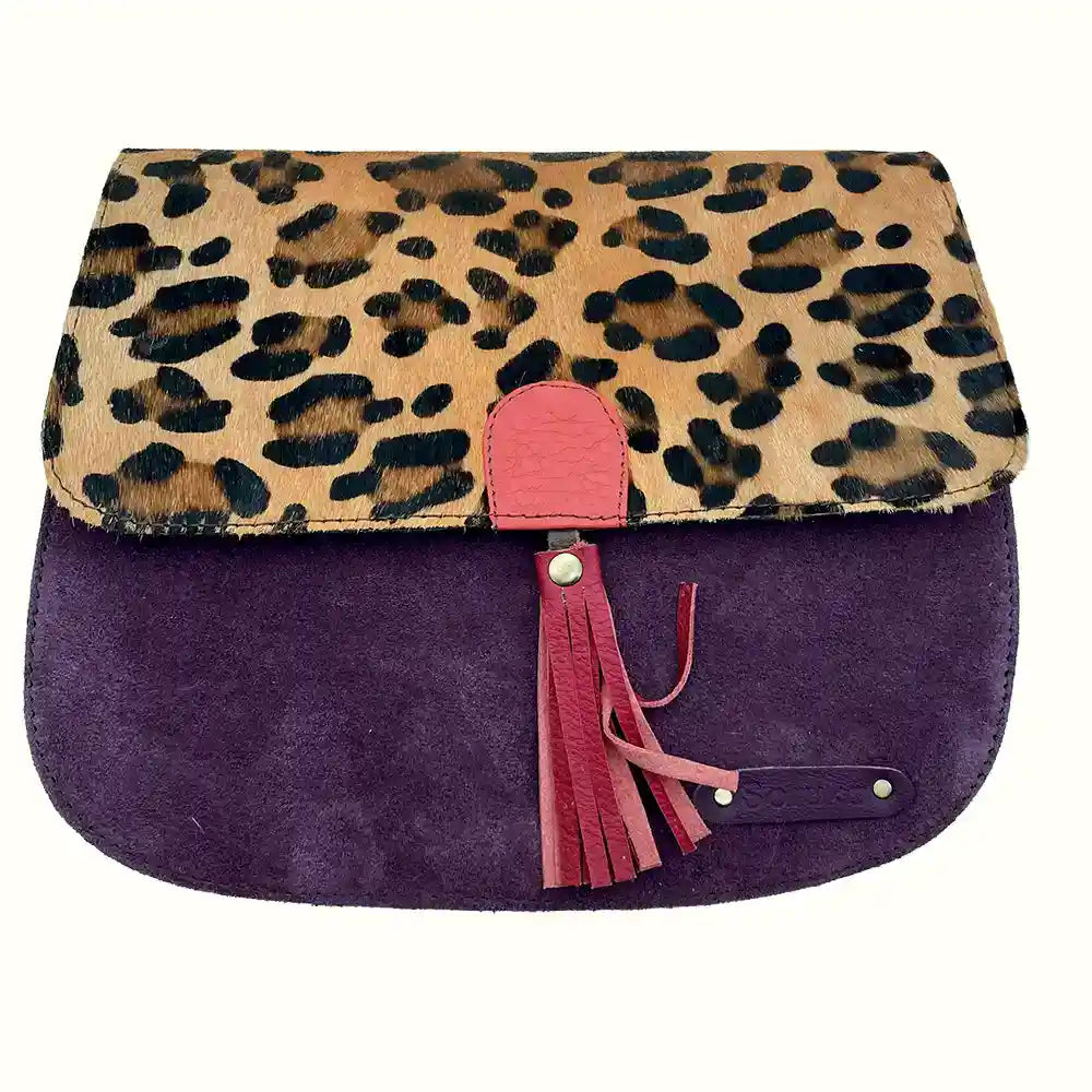 Borsa in pelle scamosciata con tracolla color viola