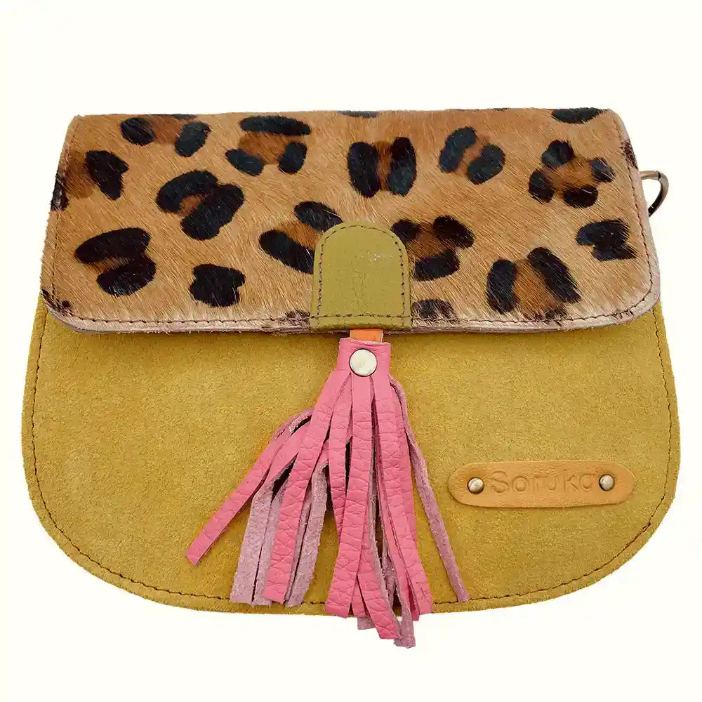 Borsetta gialla in pelle scamosciata con tracolla