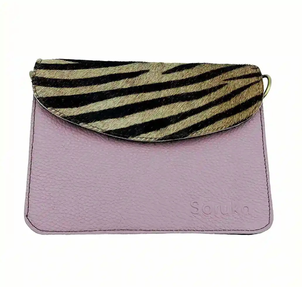 Borsa piccola Zebrata Glicine in pelle liscia con tracolla 