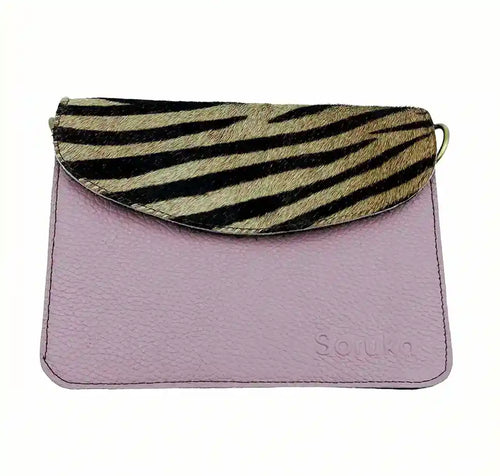 Borsa piccola Zebrata Glicine in pelle liscia con tracolla 