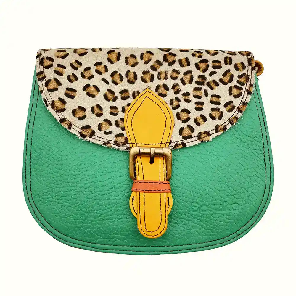 Borsetta in pelle liscia e animalier