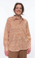 Camicia donna cotone leggero stampa block print foglioline terracotta