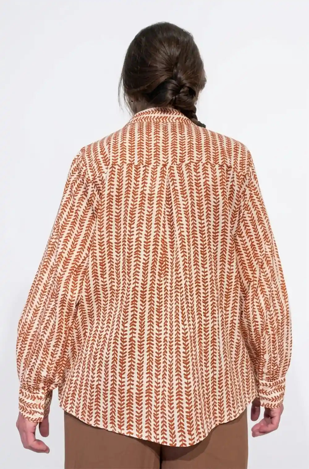 Camicia cotone block print foglioline terracotta