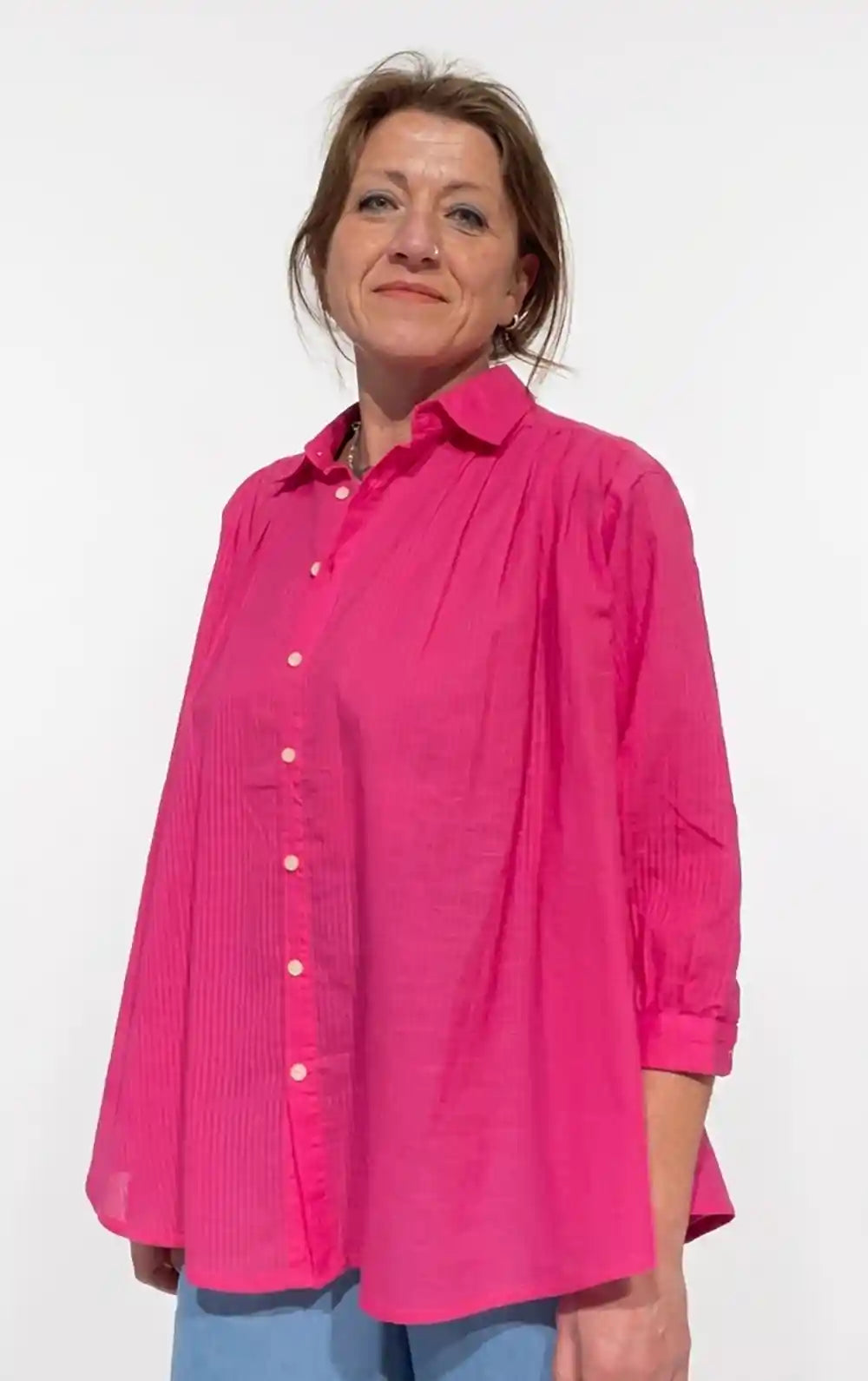 Camicia cotone fucsia over manica 3/4