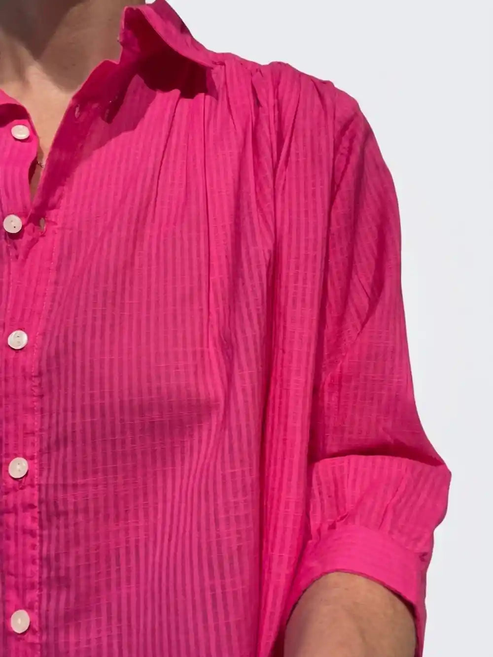 Camicia cotone fucsia over manica 3/4