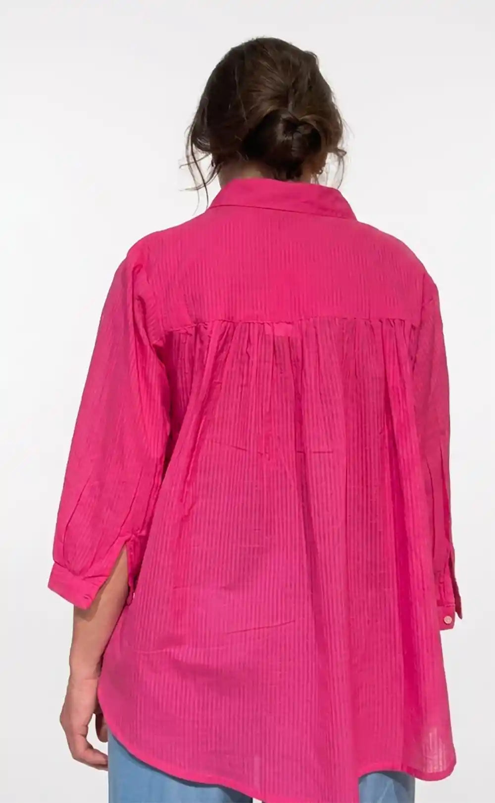Camicia cotone fucsia over manica 3/4