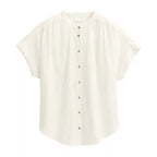 Camicia scollo coreano cotone bio bianca manica scesa abbottonatura frontale