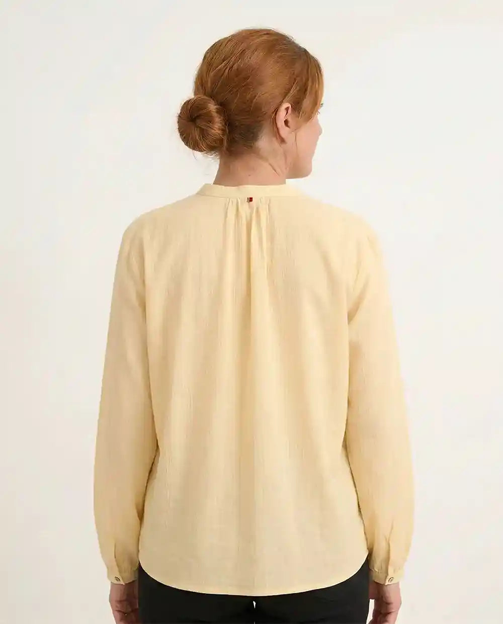 Camicia donna scollo coreano cotone biologico giallo paglierino