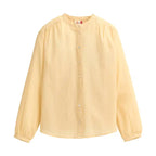 Camicia scollo coreano cotone bio giallo paglierino abbottonatura frontale