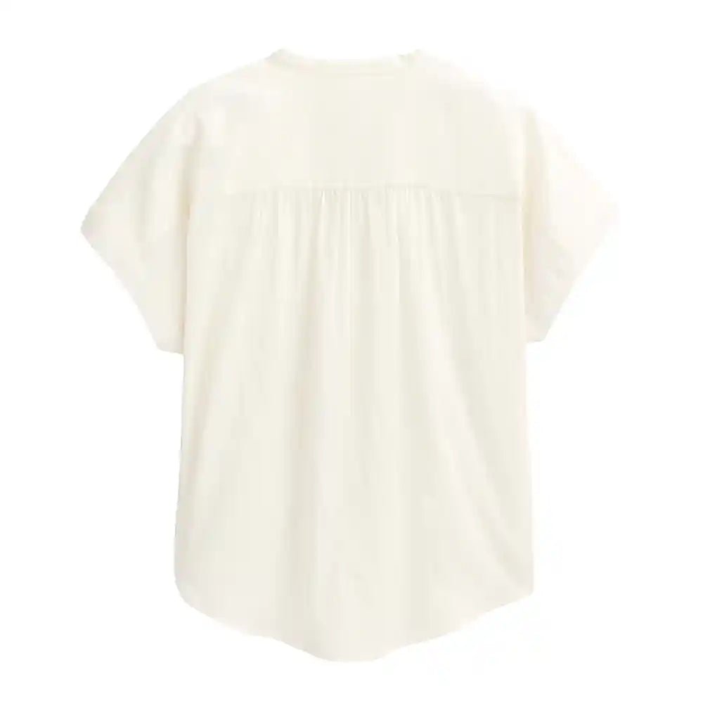 Camicia sostenibile cotone biologico bianca scollo coreano vista posteriore