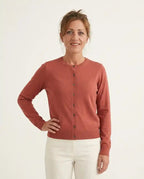 Cardigan corto donna cotone biologico terracotta girocollo bottoni