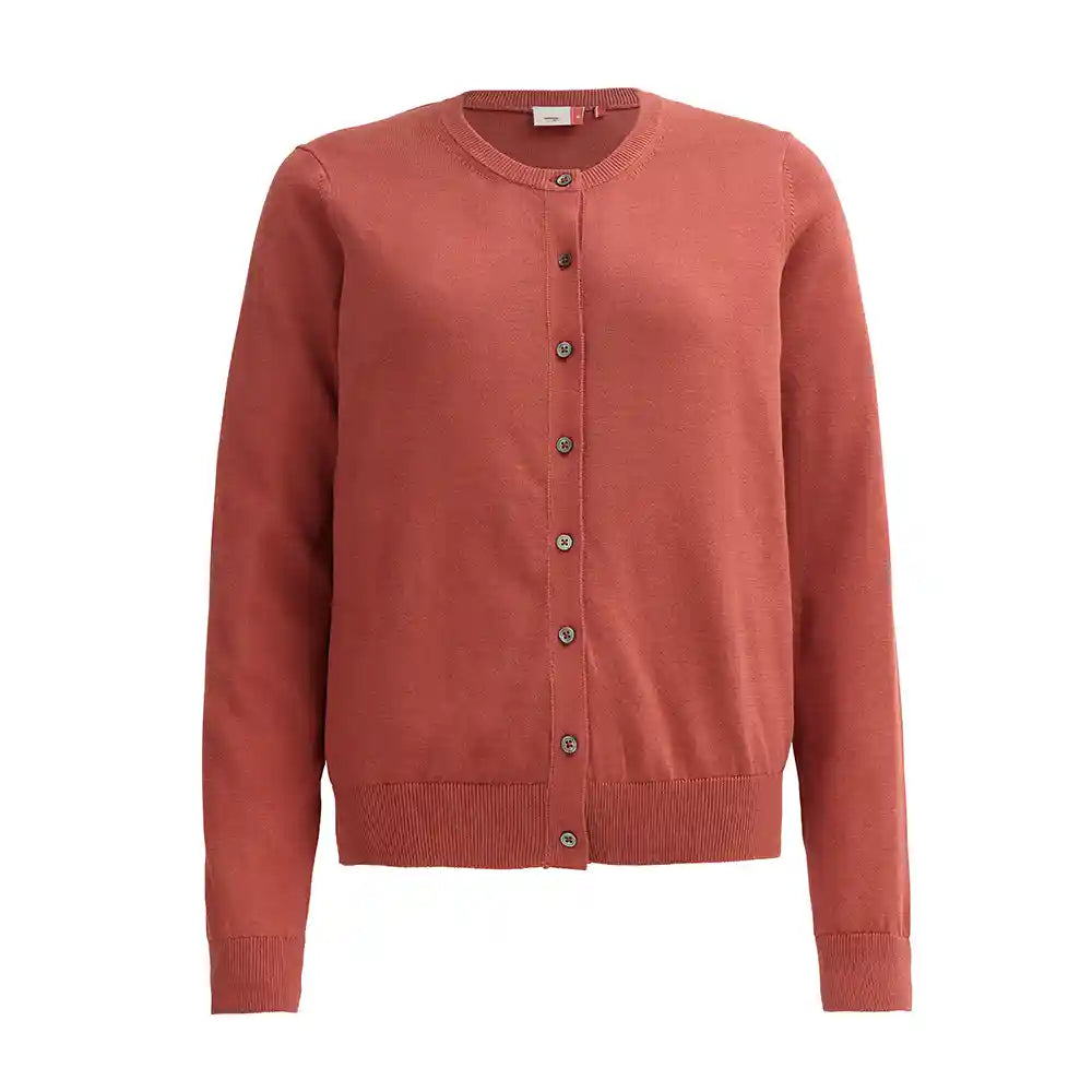 Cardigan corto terracotta cotone bio donna vista frontale bottoni