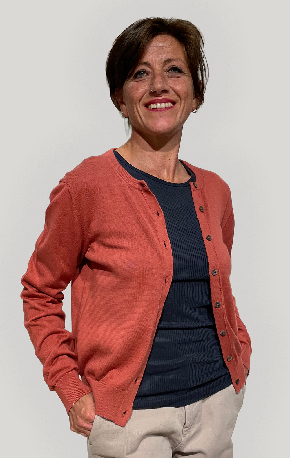 Cardigan corto Cotone Biologico GOTS terracotta