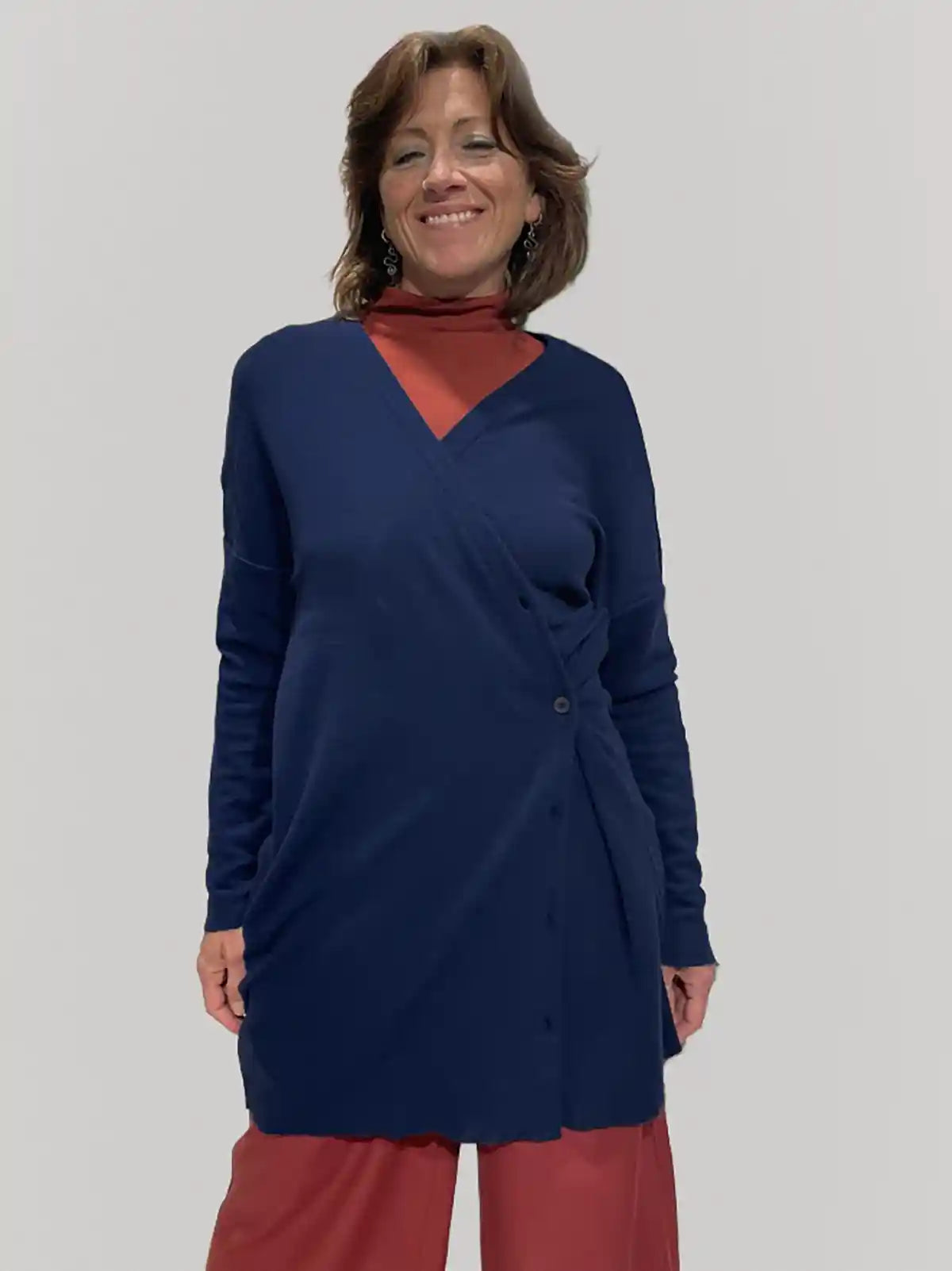 Cardigan Lungo in Lana Merino – Blu Navy
