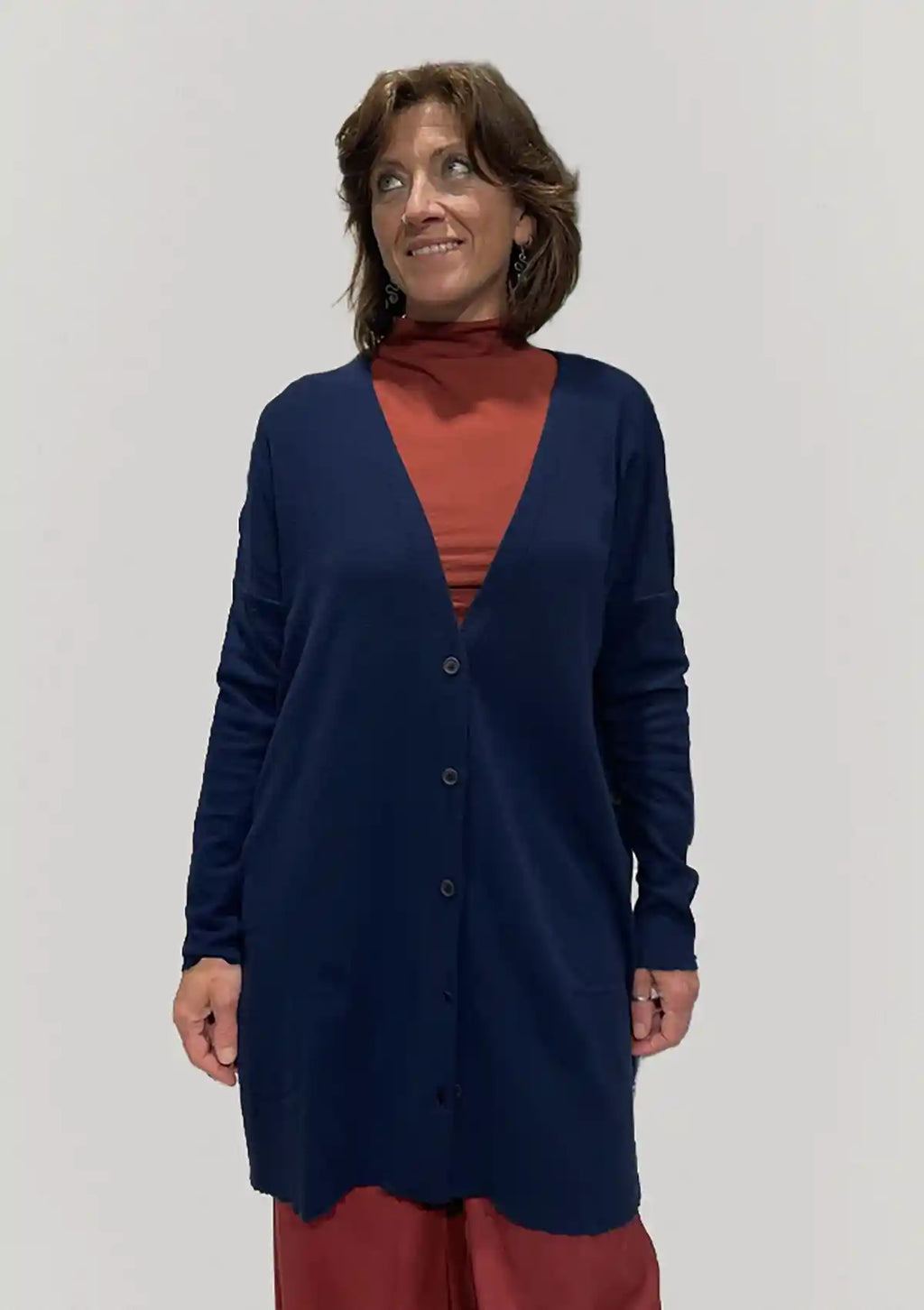 Cardigan Lungo in Lana Merino – Blu Navy