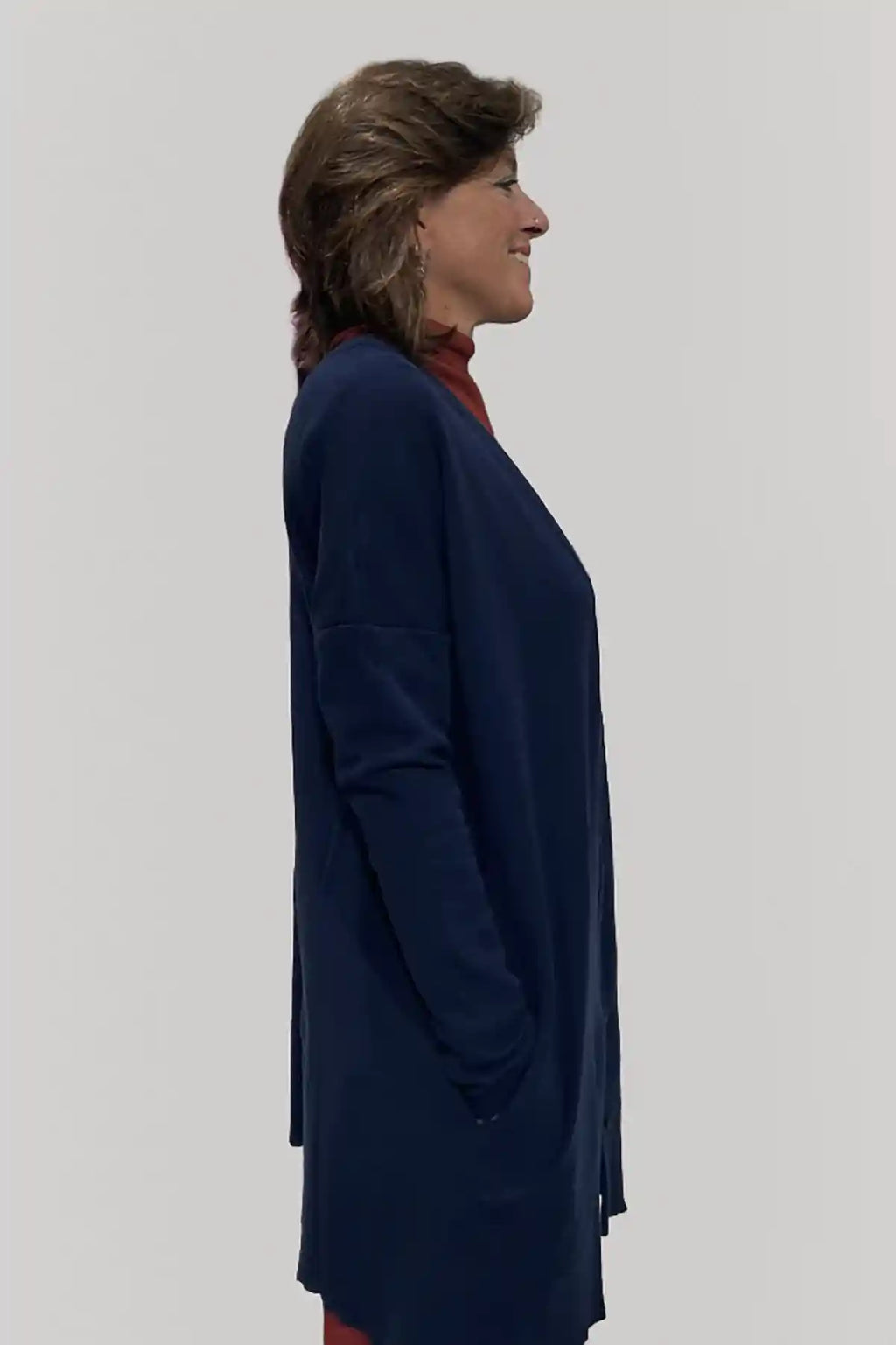 Cardigan Lungo in Lana Merino – Blu Navy