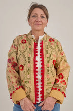 Giacca phulkari con ricami a mano fiori rossi