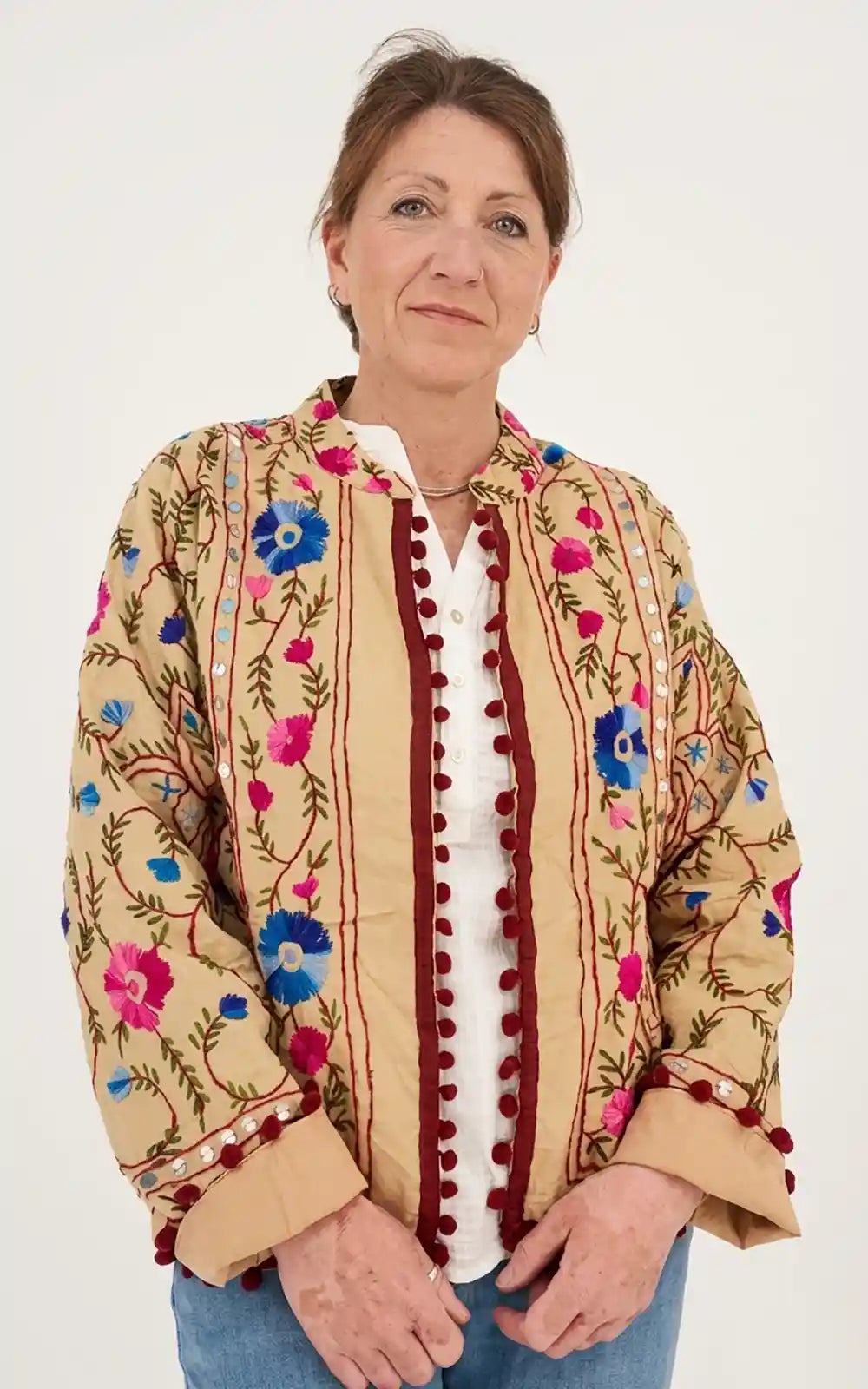 Giacca phulkari ricami floreali multicolore
