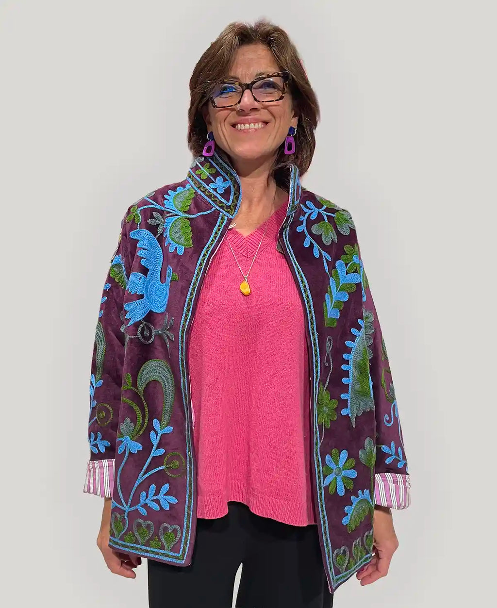 Giacca donna in velluto bordeaux ricamato