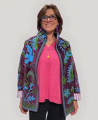 Giacca donna in velluto bordeaux ricamato